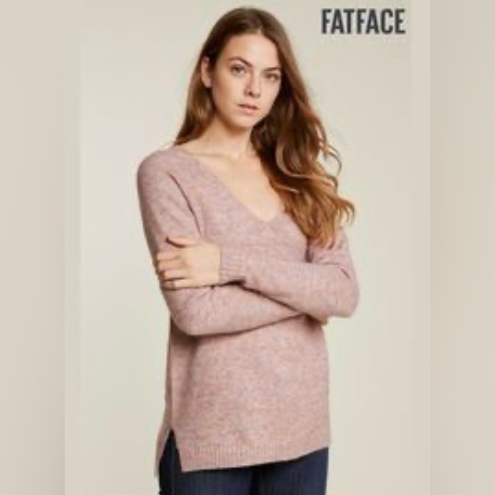 Fat Face Women’s Pink-Rose Petal Vanessa V Neck Jumper Sweater, Size 4